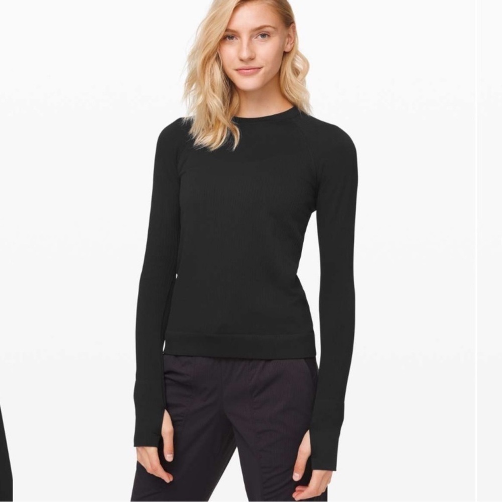 Lululemon Womens Top Black Rest Less Pullover Crew Neck Ribbed T Shirt Size - Picture 2 of 10